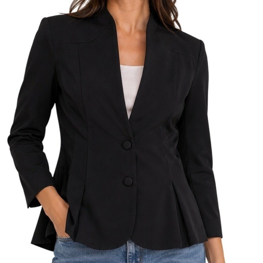 Mary Crafts Split Mandarin‎ Collar Black Peplum Blazer Women's 20